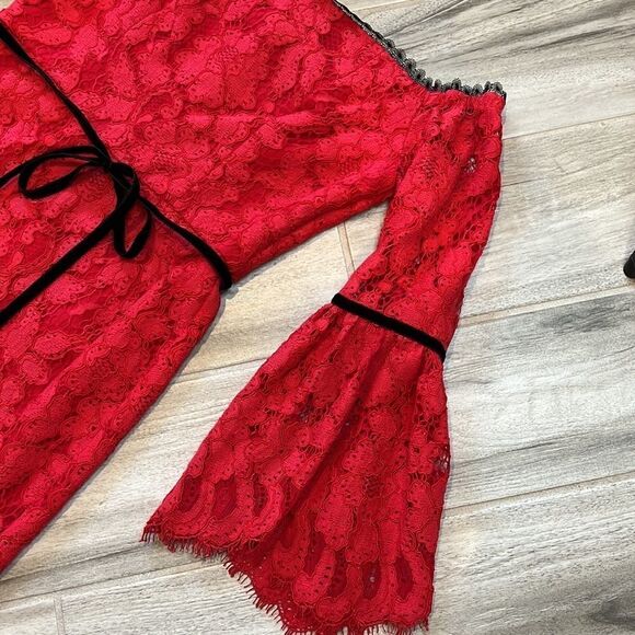 Alexis Red Lace Strapless Dress With Sleeves Small - Picture 9 of 11